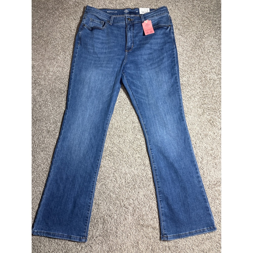 St Johns Bay Womens Bootcut Jeans Size 16 Medium Harvest Blue Stretch Denim NEW